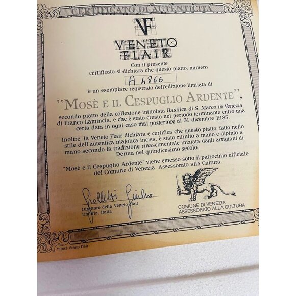 Veneto Flair Limited Edition Plate Mose e il Cespuglio Ardente by Franco Laminci - Picture 11 of 13
